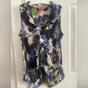 Sunny Leigh Y2K Abstract Floral Blouse - Blue, Green, Black